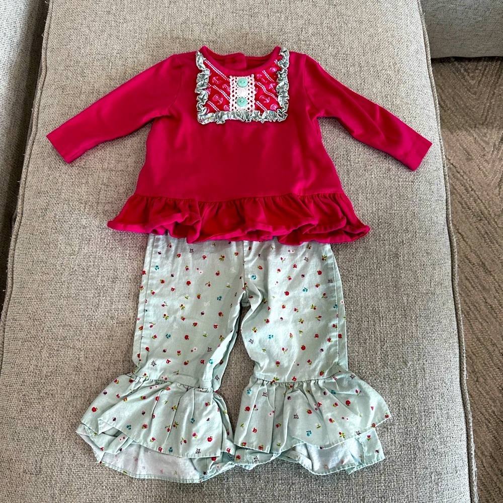 Ricrac and Ruffles pink‎ too with flowers with matching flowered pants